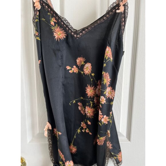 Vtg Saks Fifth Avenue Silk 2 Piece Lingerie Black Pink Green Floral Pattern - Picture 5 of 10